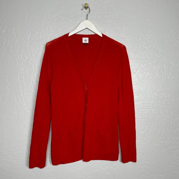 CAbi Sweaters - Cabi Women M Passage Red Cardigan Sweater Snap Closure Long Sleeve Ribbed V Neck